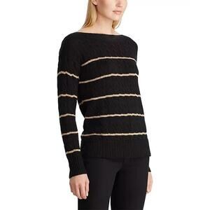 Lauren Ralph Lauren Black | Metallic Gold Striped Knit Sweater Size XL